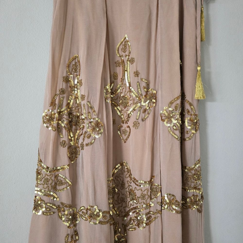 Soft Surroundings Women's Maxi Skirt Size Small Embellished Beige Gold Bohemian - Picture 5 of 9